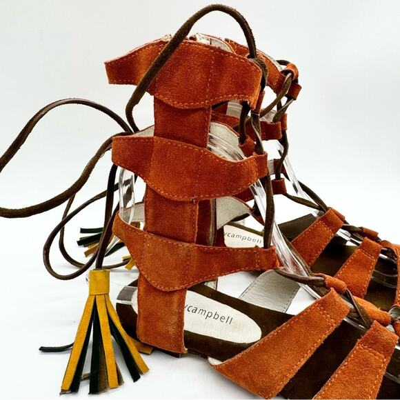 Jeffrey Campbell Redondo Caged Suede Gladiator Tassel Tie Sandal Orange Size 7.5 - Picture 5 of 13